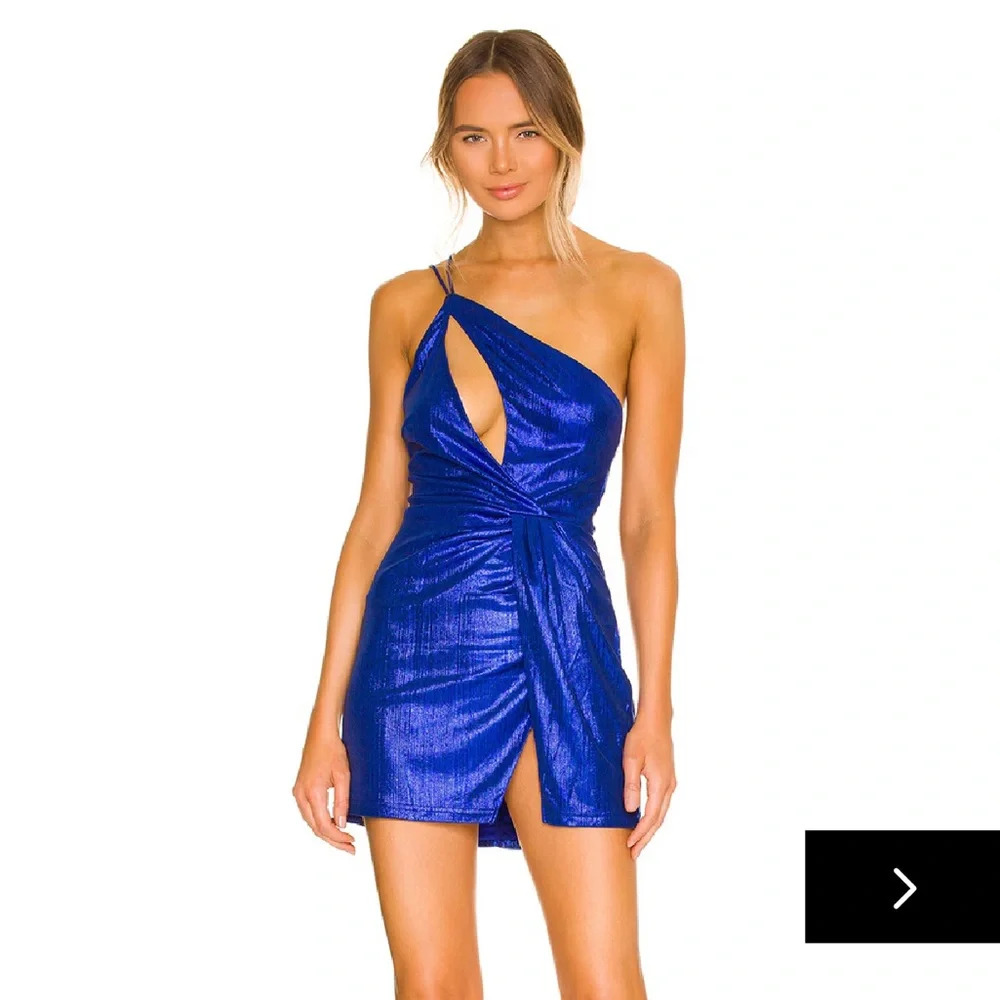 Superdown Claudette Cutout Blue Metallic Mini Dress Size Medium NWOT - Picture 4 of 14